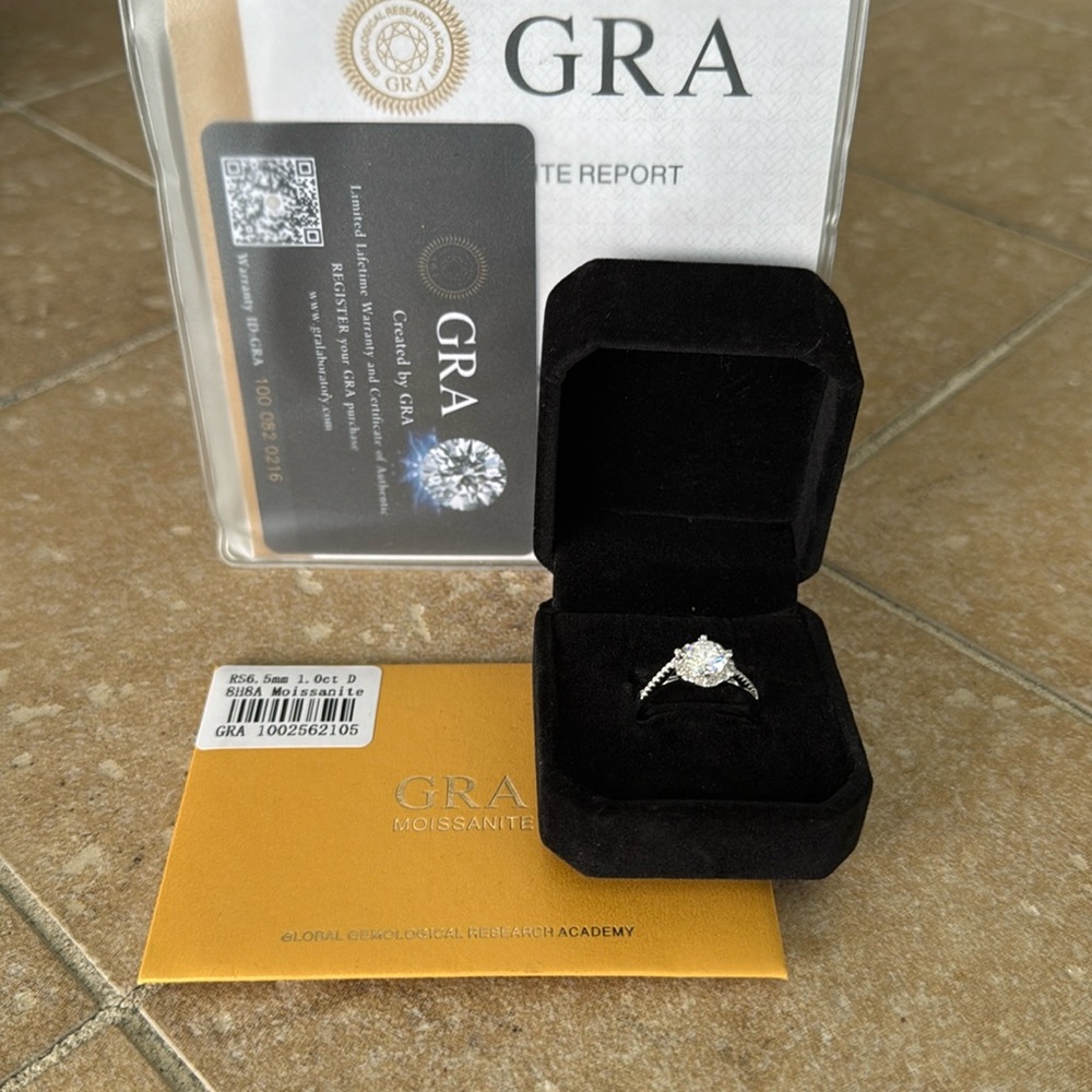 1ct GRA Certified Moissanite Sterling Silver octagon halo Ring Size 6